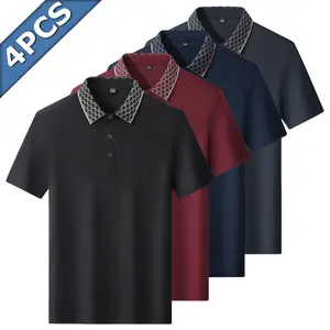 Men's 4 Pack Jacquard Collar Short Sleeve Polo Shirt Set, Ribbed Casual Tees, Trendy Streetwear Summer Tops for Daily Wear, Golf and Office