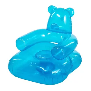 Inflatable Blue Gummy Teddy Bear Vinyl Chair, 27" x 29"