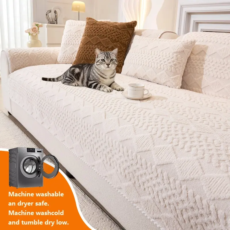 1pc Sofa Cover Washable Sofa Protector Sofa Slipcover Plush Sofa Cushion All-Season Modern Simple Design Non-Slip Durable Pet Friendly Warm Living Room Decor Seat Pad Set