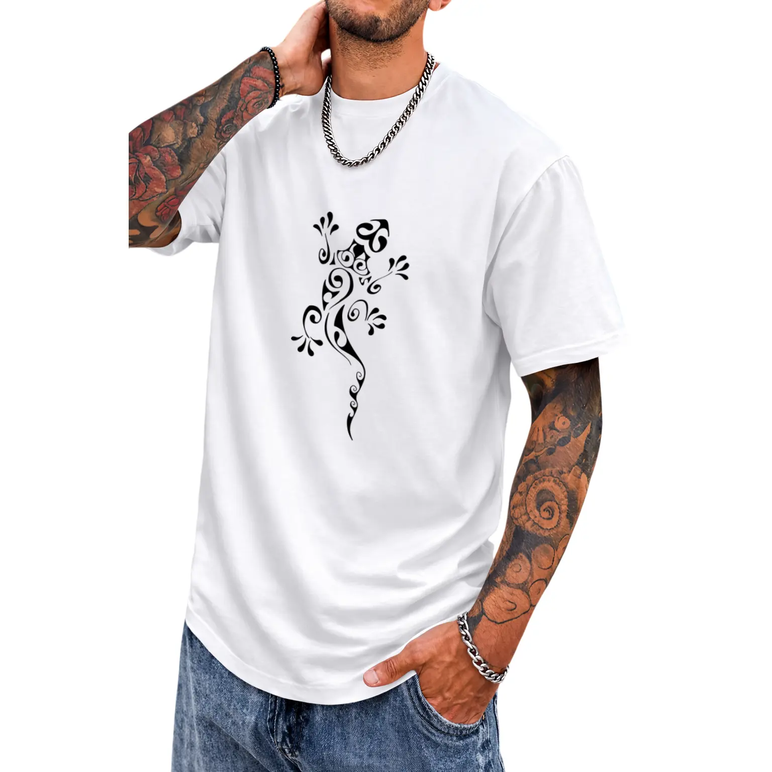 Stylish Lizard Print T-Shirt, Fashionable and Suitable for Outdoor Activities & Streetwear