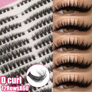 12 Rows X 60D Voluminous Eyelash Clusters, Individual Lashes, Dense Clustered Eyelash Extensions, D Curl, 8-16mm Fine Clustered Lashes