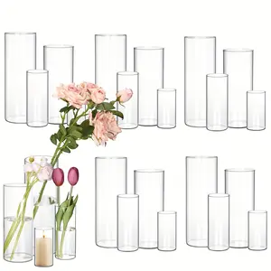 TOMNK 24pcs Clear Glass Cylinder Vases, 4, 6, 8, 9.8 Inch Tall Cylinder Vases for Party Table Centerpieces, Hurricane Floating Candle Holder Vase for Table Shelf, for Party, Collectible Buildings And Additions, Wedding, Home Decor
