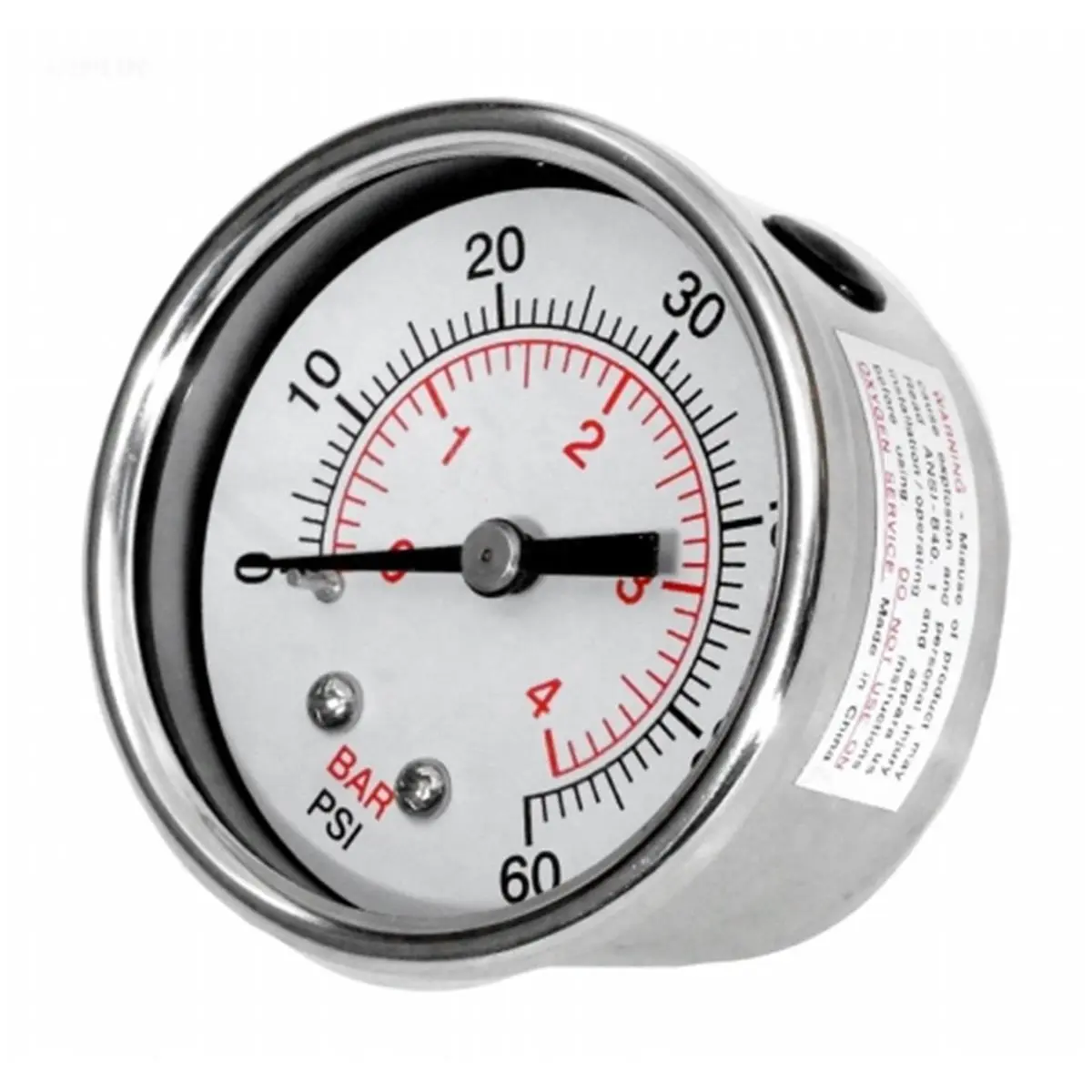 Gecko Stainless Steel Pressure Gauges, 0-60 PSI, Model 830-4000SS-B, for Clearwater II Aquatic Fitness Equipment Filters, Water Filtration System Operators