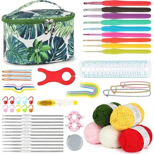 Crochet Kits for Beginners with Yarn, Learn to Crochet Set Included Crochet Hooks Supplies DIY Tools,Crocheting Kit for Adults Kids with Portable Green Leaves Bag