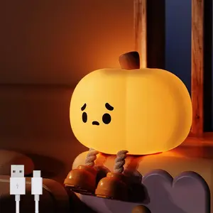 Cute LED Pumpkin Night Light, Adjustable Brightness, Rechargeable Silicone Touch Lamp, Ideal for Home, Bedroom, Office, Holiday Decor, Perfect Gift