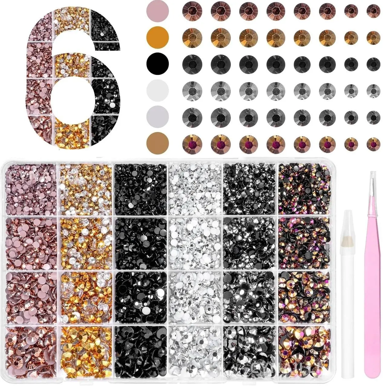 18000 Pcs 3D Brown Black Jelly Resin Rhinestones for Crafting, 3-6 mm Half Round Rhinestones for Nails Art, Mix Size Flatback Bedazzled Gems for Crafts Eyes Makeup DIY Supplies