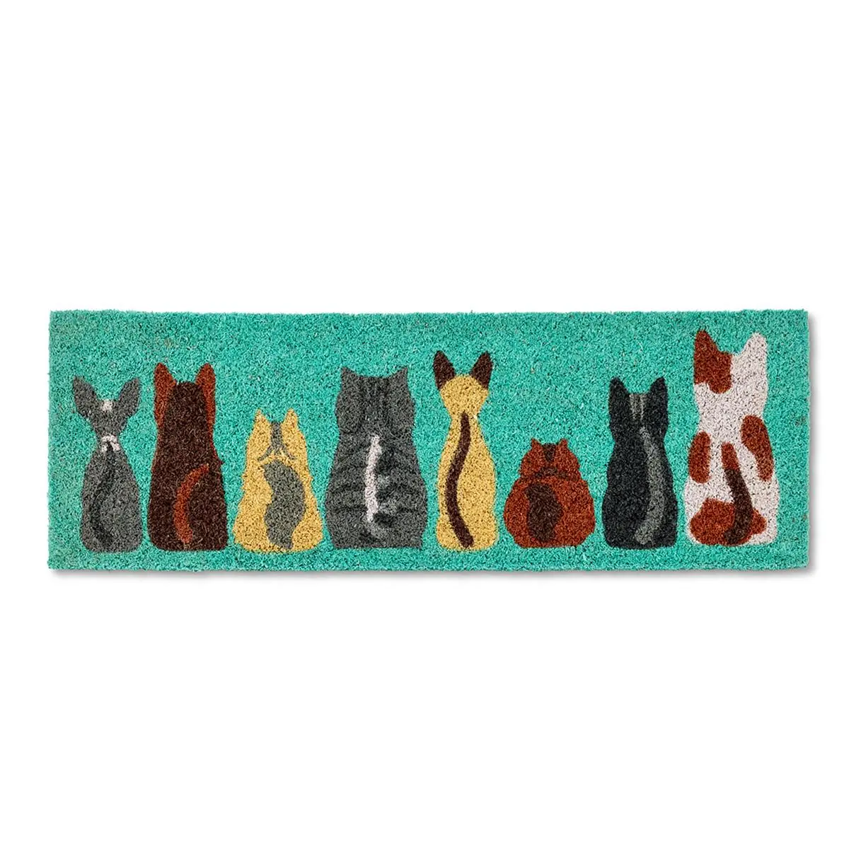 Abbott Collections Animal Coir Fibre-PVC Row of Cats Doormat, 10x30 in, Turquoise Small, Outdoor Front Door Decor, Funny Household Textile Mat
