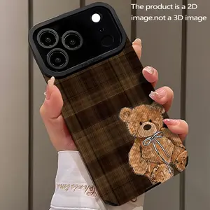 Vintage Bear Pattern Phone Case Cover for iPhone 17/16/e/16+/15/14/13/12/11/x/XS, Anti-Dirt & Shockproof Design, Fashionable Artificial Leather