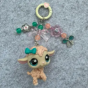 Adorable Sheep Keychain with Green Beads and Pink Flowers - Perfect for Keychains and Accessories