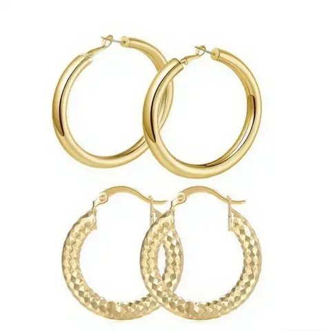 woman trendy gift 2 pairs/set Copper 18K Golden Hoop Earrings 25mm - Stylish Party Jewelry For Men - Ideal Wedding, Birthday Gift For Women, Gold Earrings Hoops, Round Hoop Earrings
