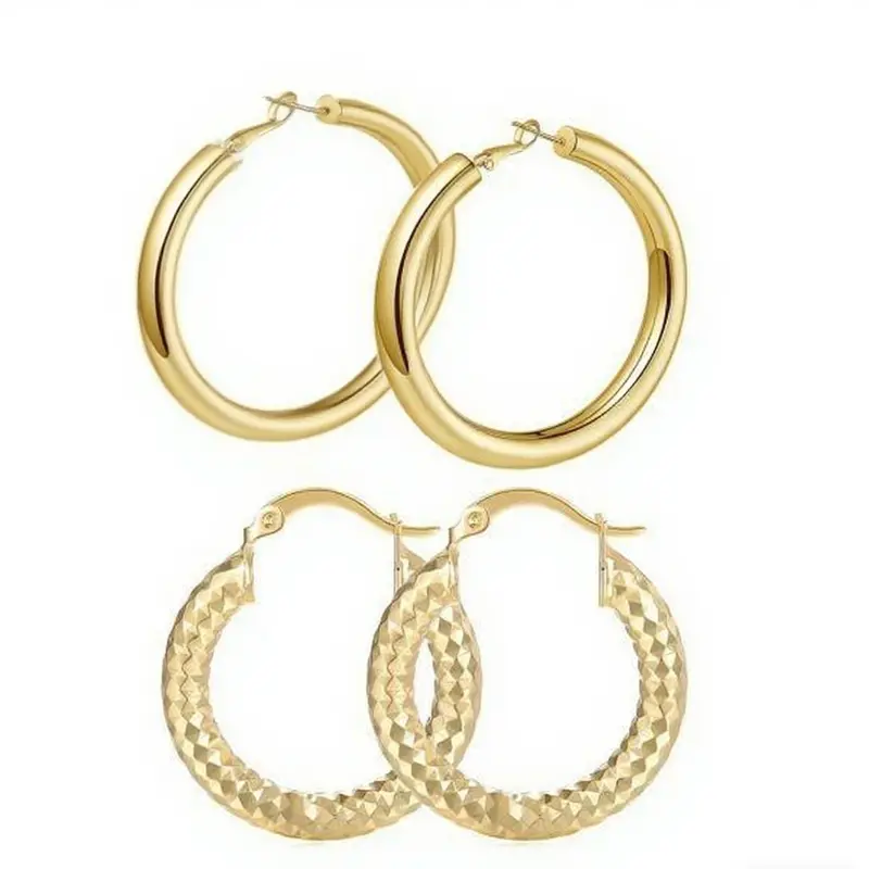 woman trendy gift 2 pairs/set Copper 18K Golden Hoop Earrings 25mm - Stylish Party Jewelry For Men - Ideal Wedding, Birthday Gift For Women, Gold Earrings Hoops, Round Hoop Earrings