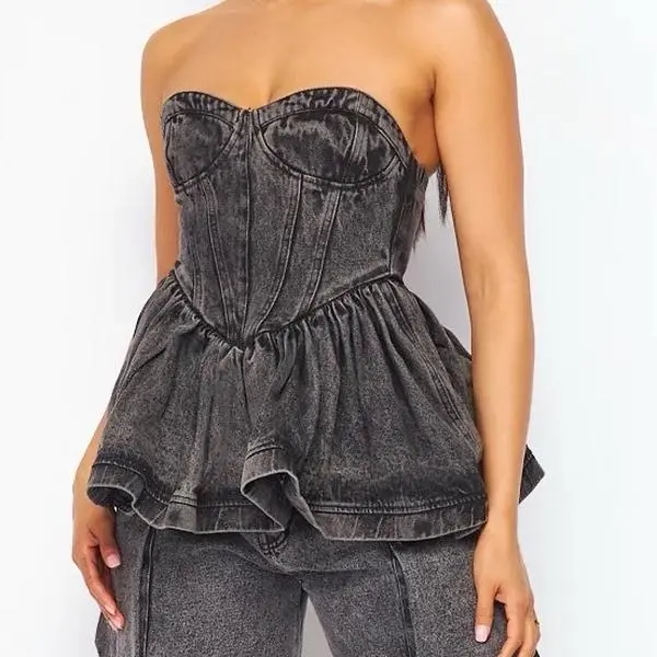 Women's Denim Peplum Top Cotton Bustier (grey)