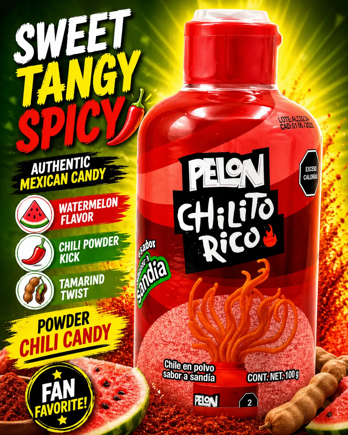 Pelon Chilito Rico Powder Candy – Watermelon Flavor (Mexican Sweet & Spicy Candy)