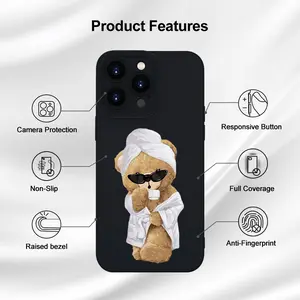 Little Bear Creative pattern TPU Case for iPhone 17 Pro Max 16 16e 15 14 Plus 13 12 Mini 11 Air X XS XR Straight Edge Drop-Resistant Rugged Durable Cover Shell Gift 2D printing