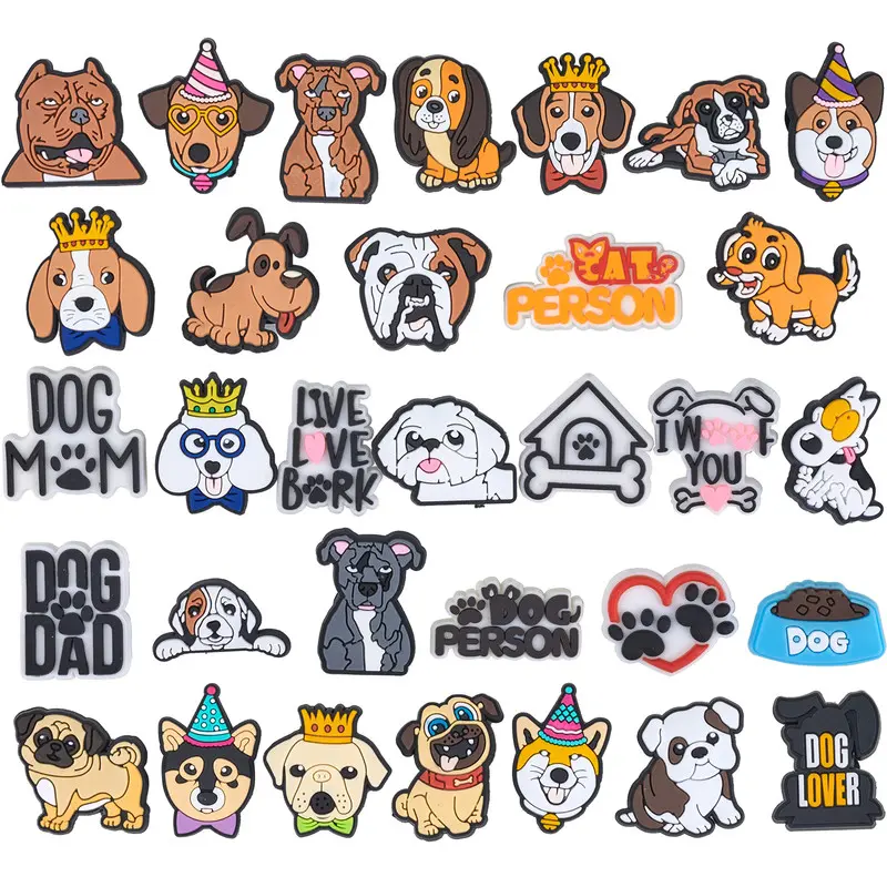 33PCS Dog Shoe Charms for Croc-Style Shoes, Cartoon Cute Shoe Charms for Kids Adults DIY Shoe Decoration Accessories