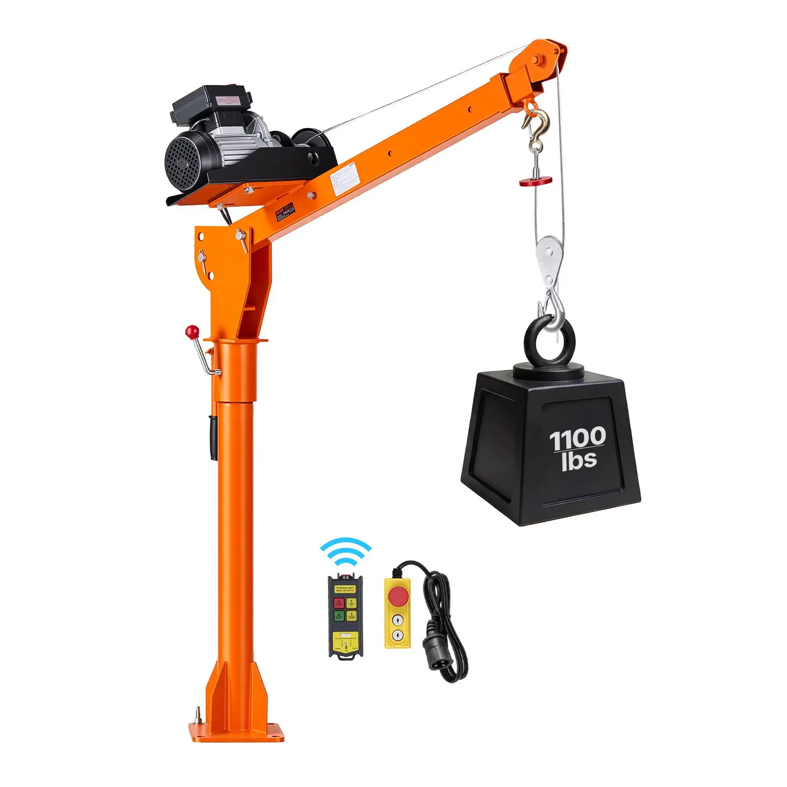 【Summerfinds】VEVOR Electric Pickup Truck Crane Equipment, 1100 lbs Capacity with PA800 Hoist, 360° Rotating Telescopic Boom, Premium Galvanized Steel Foldable Truck Bed Jib Hoist, Wired/Wireless Remote Control for Heavy Cargo Lifting