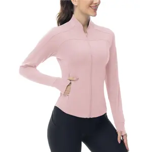 Ysento Women's Gym Zip Up Jackets Lightweight Athletic Running Jackets For Women Cropped Sports Tops With Thumb Holes