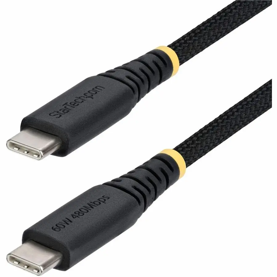 StarTech 6ft 1.8m USB-C Charging Cable 60W 3A PD Dual-Layer Braided Nylon/TPE Jacket Rugged USB 2.0 Laptop Charger Cord