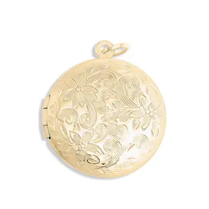Gold Floral Locket – 18K Gold Jewelry | Round Keepsake Pendant, Hypoallergenic Charm