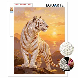 DIY Pearl Painting Kit, Tiger Theme Wall Art Decor, Home Decoration Mosaic Craft Set, Cross Stitch Gift Box