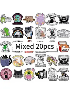 Random Mix 20pcs/set Random Surprise Set Cute Enamel Brooches, Fashionable Cartoon Animal & Quote Design Badges, Elegant Clothing Accessories, Perfect Gift
