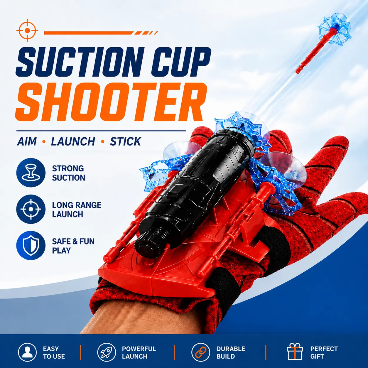 4-Set Wrist Launcher Toy for Kids, Glove Style Action Shooter Set, Hero Cosplay Wrist Strap, Easy Press Launch Design, Indoor Outdoor Active Play, Birthday Gift for Boys Girls Party Favors