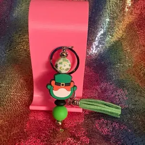 St. Patrick's Day Keychain with Leprechaun Design and Green Tassel for Festive Accessory