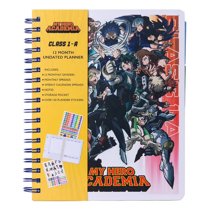 My Hero Academia Class 1-A Hero Theme Undated Planning Tool - 12-Month Layout, Character Art, Stickers, Paper Pages, Printed Covers, Appointment Tracking for Adults