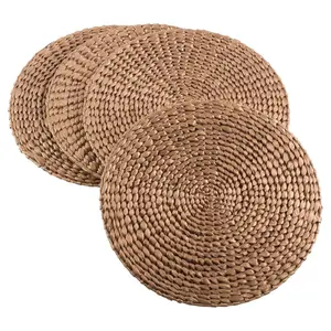 4pk 15" Hyacinth Hand Woven Round Placemat Gold - Saro Lifestyle