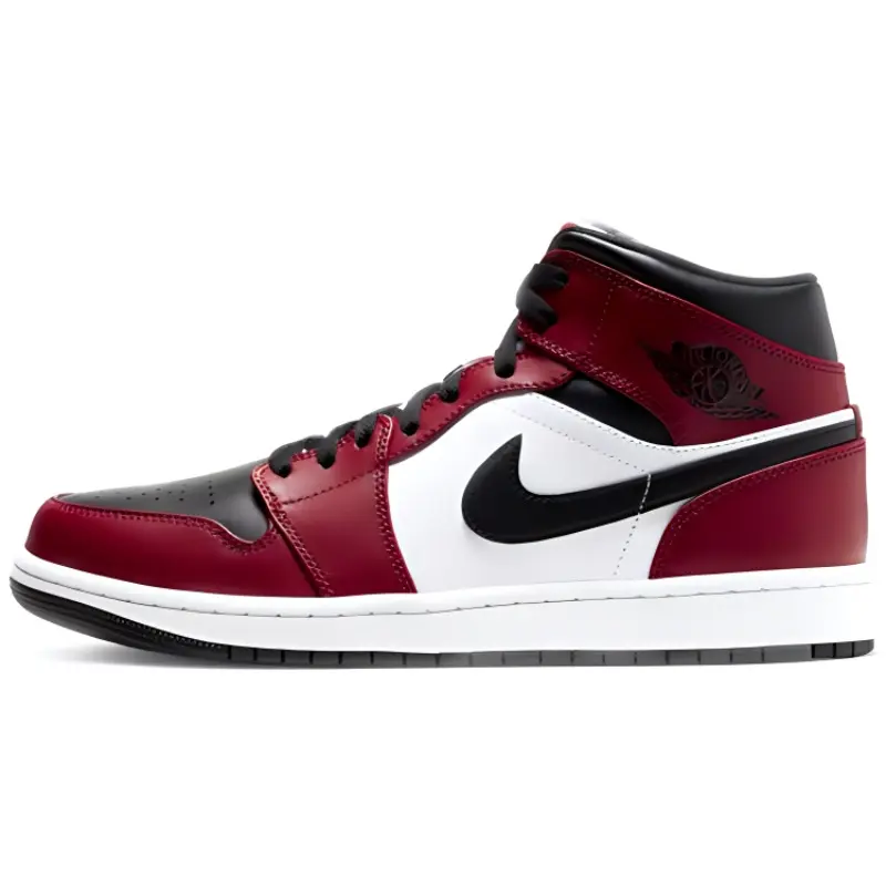 Jordan 1 Mid Chicago Toe Retro Unisex Leather Lace-Up Basketball Shoes, Gym Red-White-Black, Comfortable, Logo Accent, Style 554724-069 (Men's Casual Trainers)