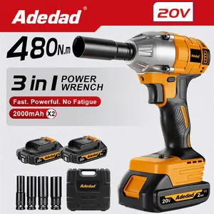 1/2 Power Impact Wrench 480N.m Impact Gun Cordless Electric Impact Driver with Battery and Charger include 17/19/20/21mm Sockets and 5 inch Extension Rod (2 xBattery)