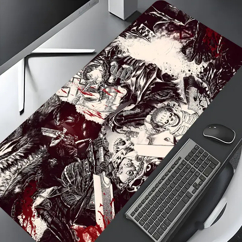 Berserker Theme Gaming Mouse Pad, Bloody Warrior Design, Non-Slip Washable Rubber Pad with Lock Edge, Multi-Size Desktop Protection Accessory for Home Office Users
