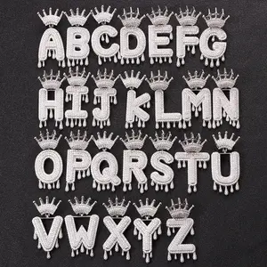 Hip Hop Iced Out Bling Crown Dripping Initial Necklace Fine Pendant Jewelry letter Fashion Accessory
