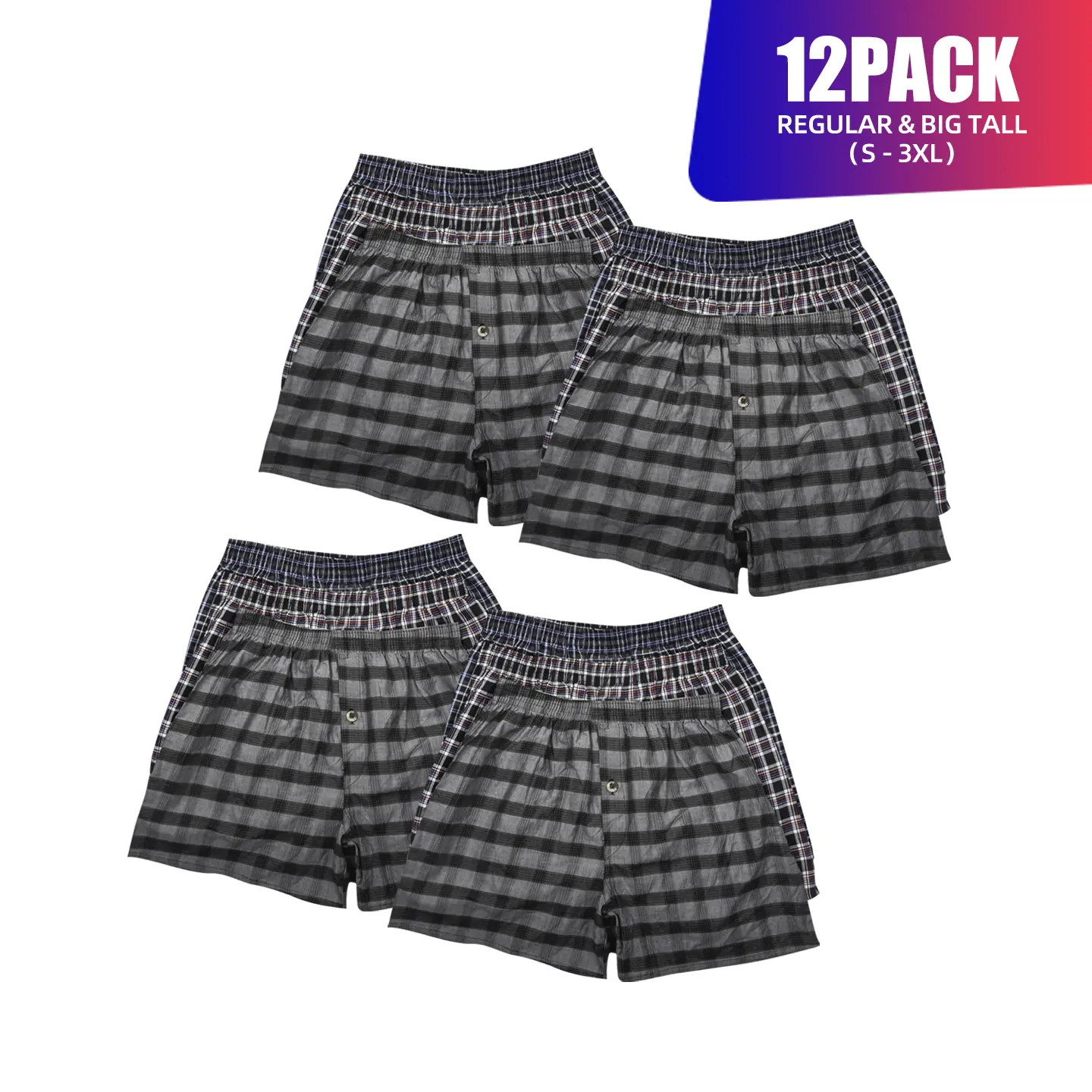12 Pack Men's Boxer Shorts Random Mixed Color Pack Woven Relaxed Fit Boxers for Men Soft Breathable High quality Underwear with Elastic Waist Menswear