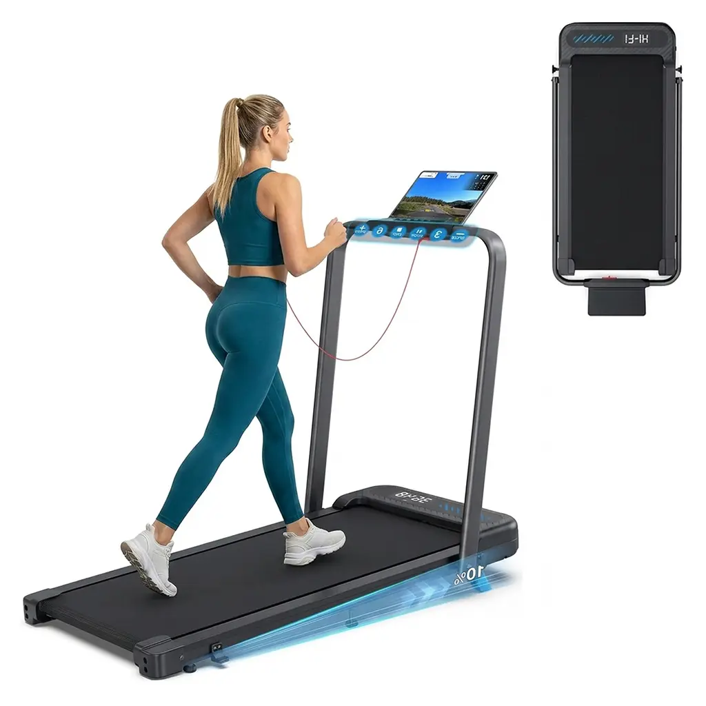 Foldable Handrail Adjustable Incline Walking Treadmill, Low Noise Motor Walking Pad, 265lbs Weight Capacity, Remote Control, Easy Mobility Wheels, Dual Shock Absorption Home Gym Equipment, Treadmills Walking Pad, Compact Portable Treadmills