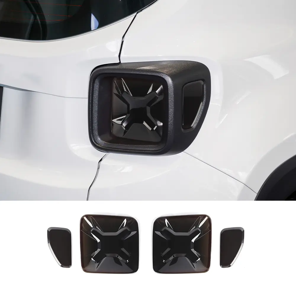 Laser Cut Smoked Black Rear Tail Light Lamp Covers Trim - ABS, Self-Adhesive, UV Resistant, 4-Item Set, Auto Exterior Decoration Accessories for 2015+ Jeep Renegade (As Shown in Picture), Smoked Black Tail Light Covers