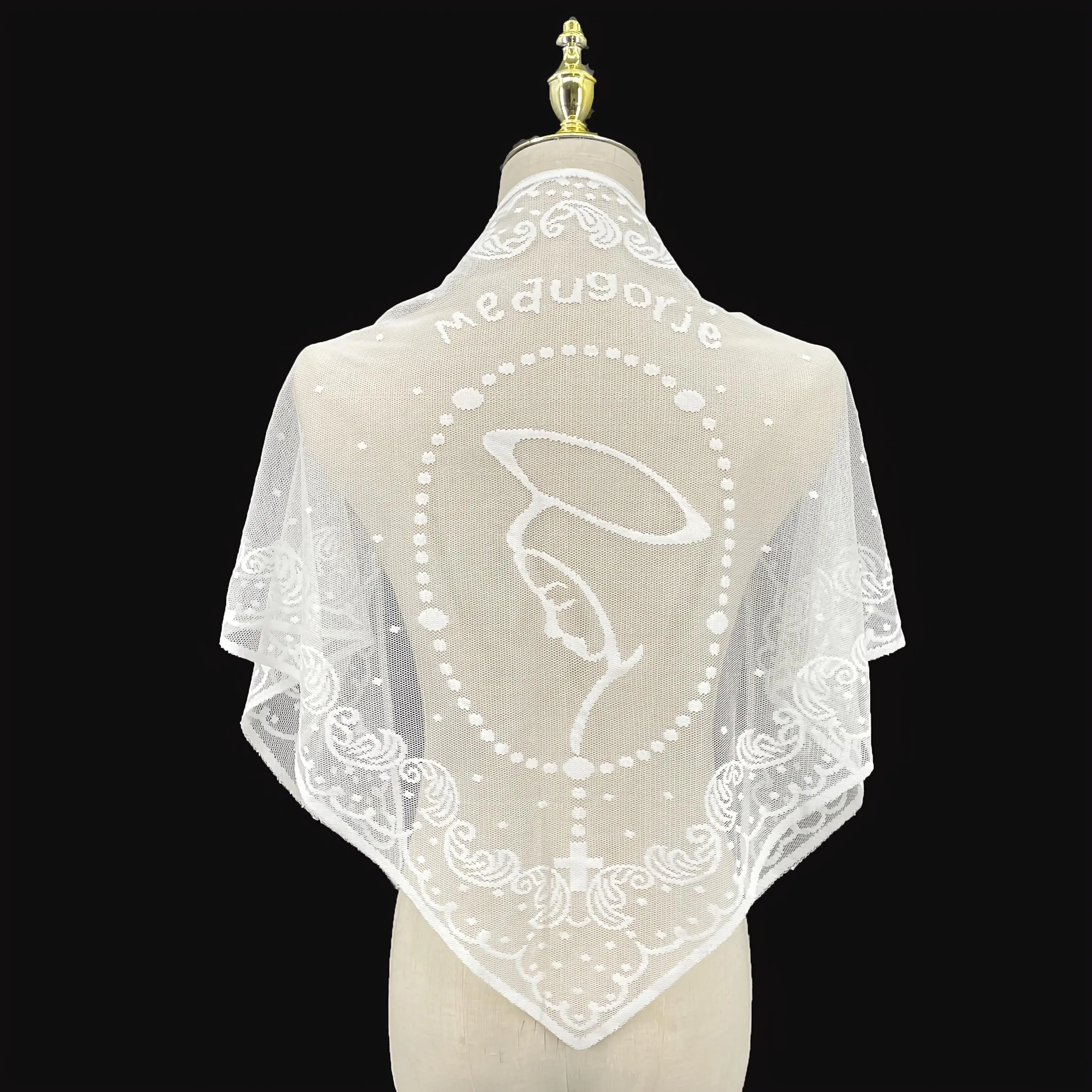 Single-Pack Medieval Cross Pattern Triangle Scarf Catholic Church Shawl Headscarf, Vintage Festival Wedding Veil Religious Party Accessory Mesh Material Lightweight, Wedding Veil, Church Accessories, Elegant Shawl, Classic Embroidery