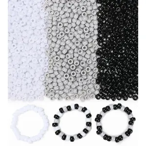 1000+ pcs Pony Beads, Bracelet Beads for Hair Braids, Plastic Bead for Bracelets, Necklaces, Keychains, DIY Crafts (Black White Grey)