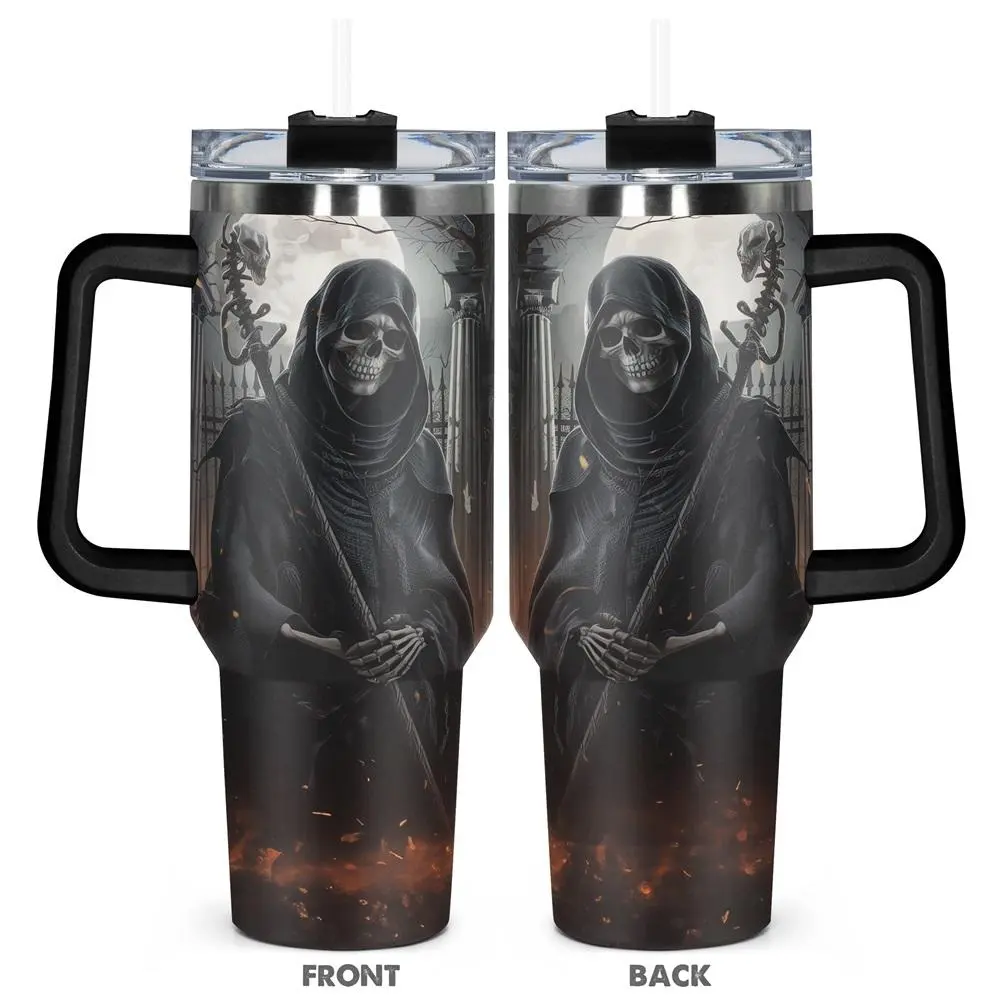 Skull Pattern Stainless Steel Tumbler, 40oz Insulated Water Bottle with Lid, Durable Drinking Cup for Home Office Outdoor Camping, Drinkware, Insulated Travel Drinkware