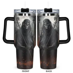 Skull Pattern Stainless Steel Tumbler, 40oz Insulated Water Bottle with Lid, Durable Drinking Cup for Home Office Outdoor Camping, Drinkware, Insulated Travel Drinkware