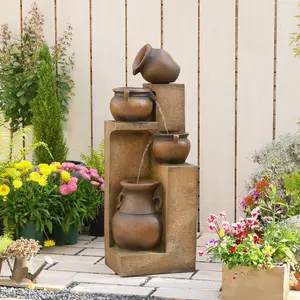Bumilgar 53" H Resin Water Fountain with LED Lights 4 Tiered Floor Standing Outdoor Fountain for Garden Patio Backyard Porch Home Art Decor Durable Weatherproof Rust Resistant