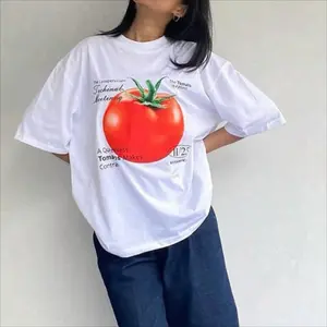 Unisex Oversized Tomato Graphic T-Shirt Short Sleeve Tee Vintage Botanical Tomato Print Casual Streetwear Tops for Foodie Fashion Fans