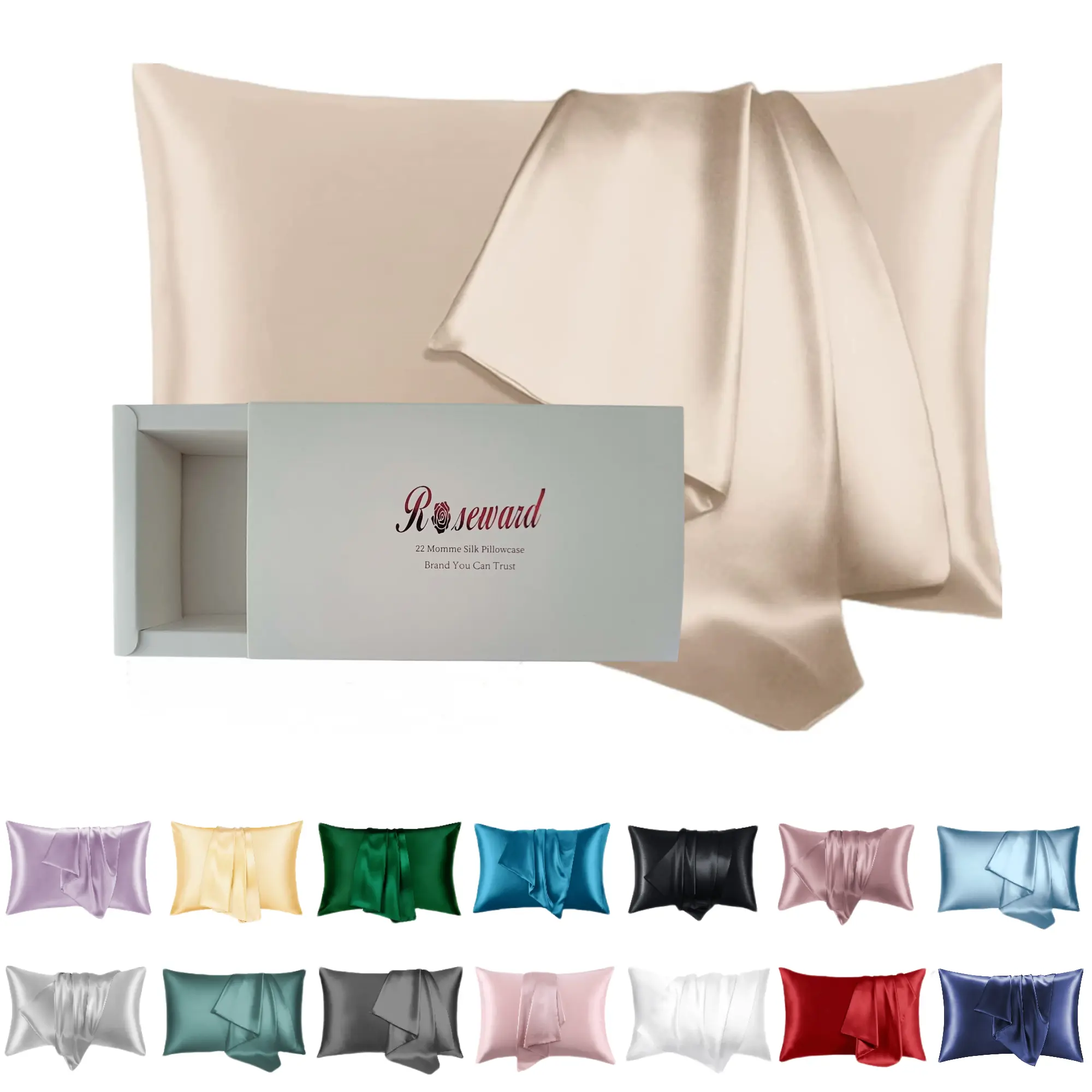 Silk Pillow Cases with Zipper Made in USA, Real Silk Pillowcase for Acne Prone Skin Standard Size, 6A Grade Pure 22 Momme Mulberry Silk Pillow Cover