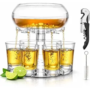 6 Shot Glass Dispenser and Holder with 6 Durable Acrylic Shot Glasses, Bottle Opener & Cleaning Brush – Party Shot Pouring Station for Home Bars, Game Nights & Housewarming Gifts