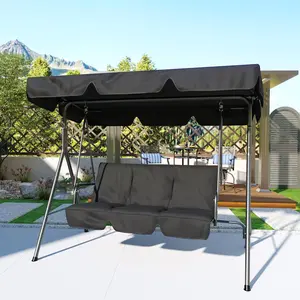 Outdoor 3-Seat Porch Swing with Adjustable Canopy, Thick Cushions, Non-Slip Feet, Strong Spring Hooks, 500 Lbs Capacity, UV-Resistant & Waterproof for Patio Garden Backyard, Outdoor Living Furniture, Patio Furniture Set,summervibes