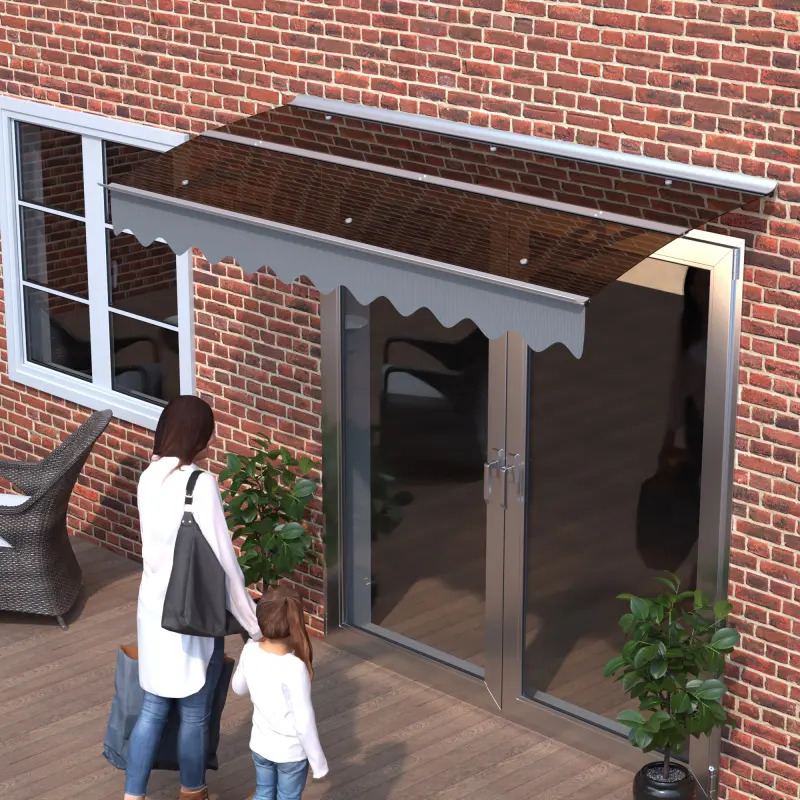 79" x 34" Window Awnings Door Entrance Canopy, Aluminum Alloy Bracket, 0.137 Inch Thick Crystal Solid Polycarbonate Sheet with Valance for Masonry Concrete House ( Brown Roof) ,Waterproof and UV resistant,firm