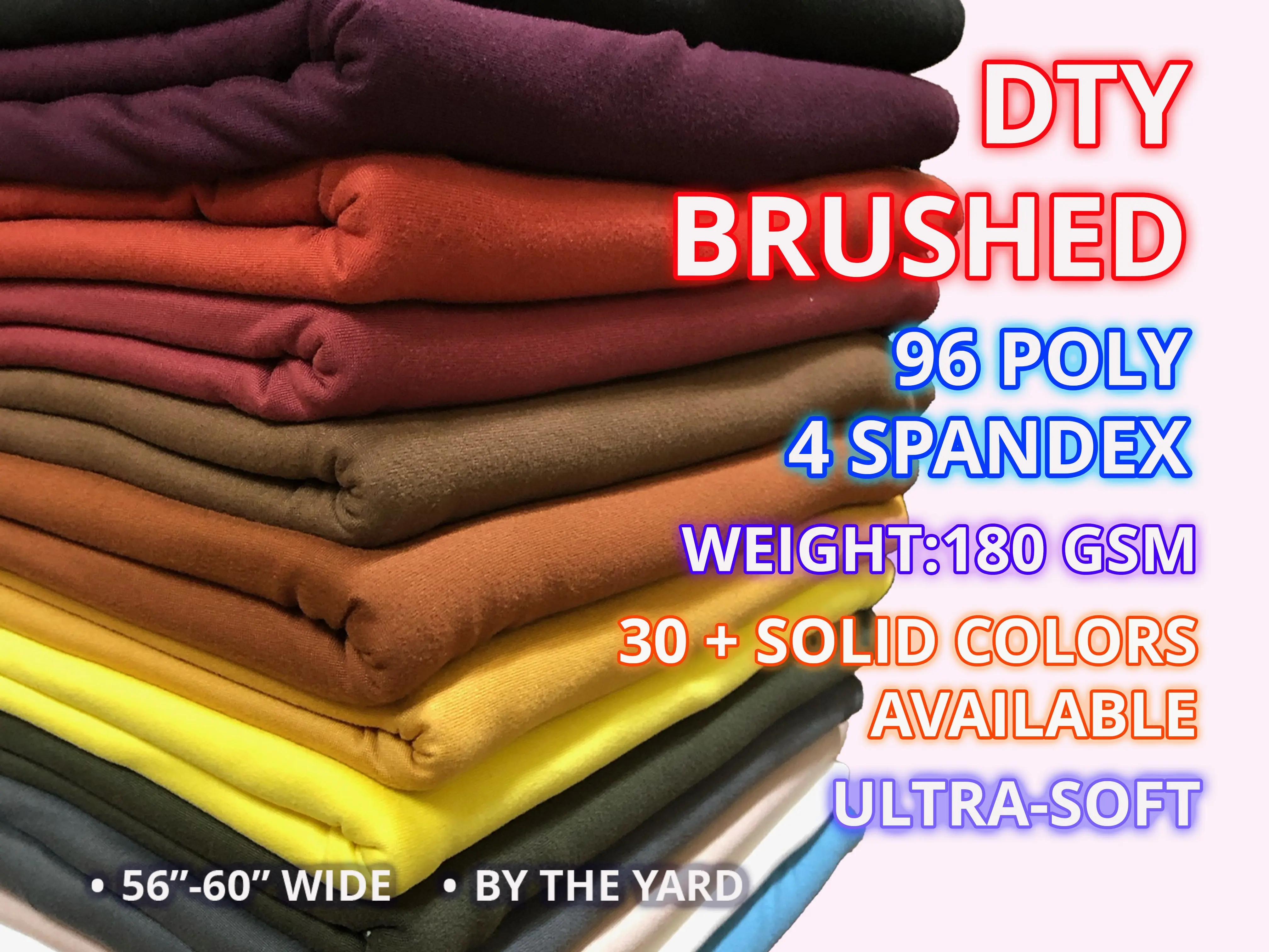 DTY Brushed Knit Fabric, Solid Colors, Buttery Soft 4-Way Stretch for Apparel & Loungewear, by the Yard