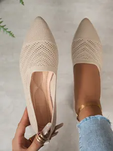 New Elegant Knitted Pointed Toe Flat Shoes, Comfortable Slip-On Footwear for Women, Stylish Low Heel Design for Daily Wear