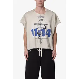 mnml Tattered Cut Off Tee - Off White