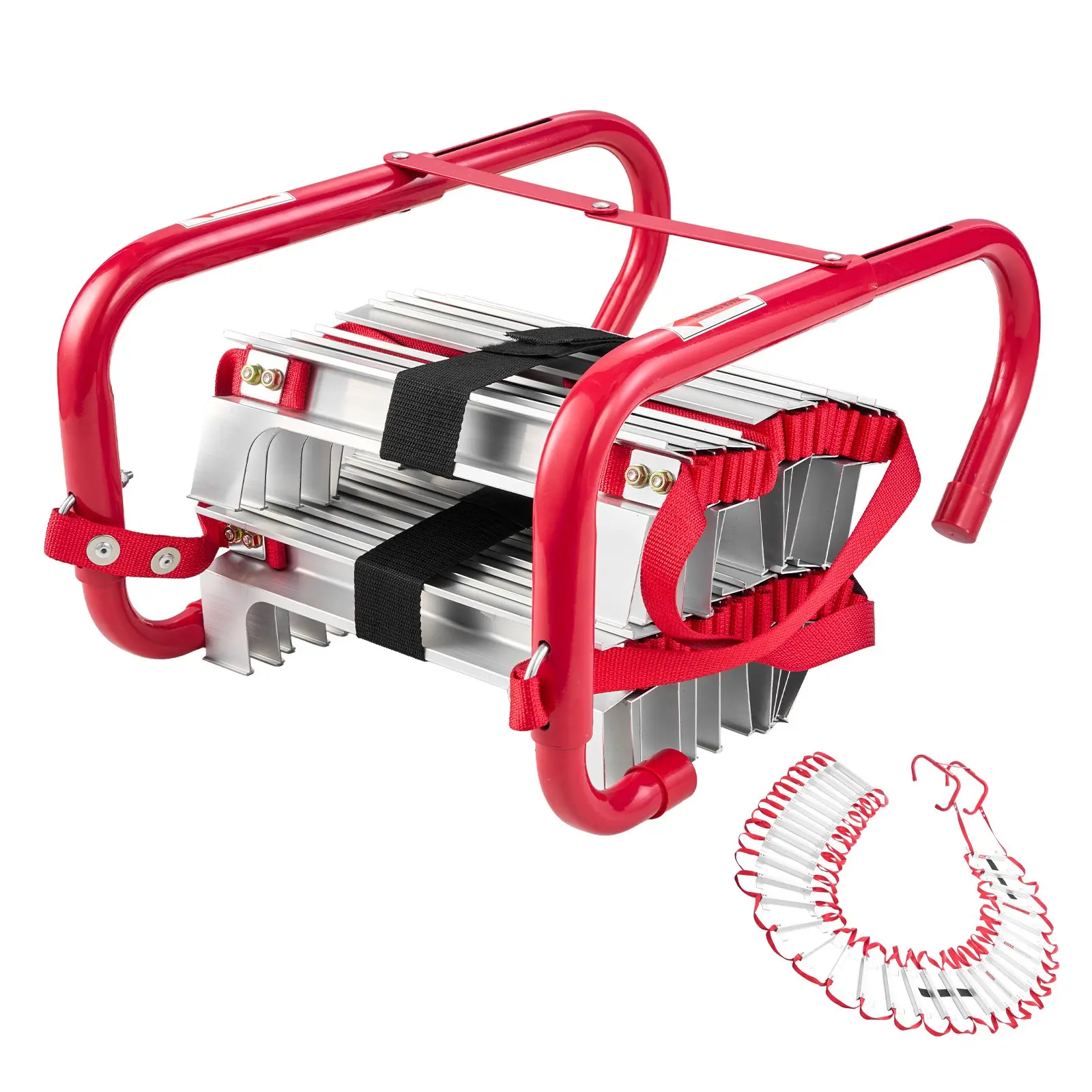 VEVOR Fire Escape Ladder, 5-6 Story 50FT Retractable Emergency Fire Ladder, Lightweight Aluminum Alloy Safety Escape Ladders with Sturdy Polyester Strap, Anti-Slip Wide Rungs, 1000LBS Max Loading